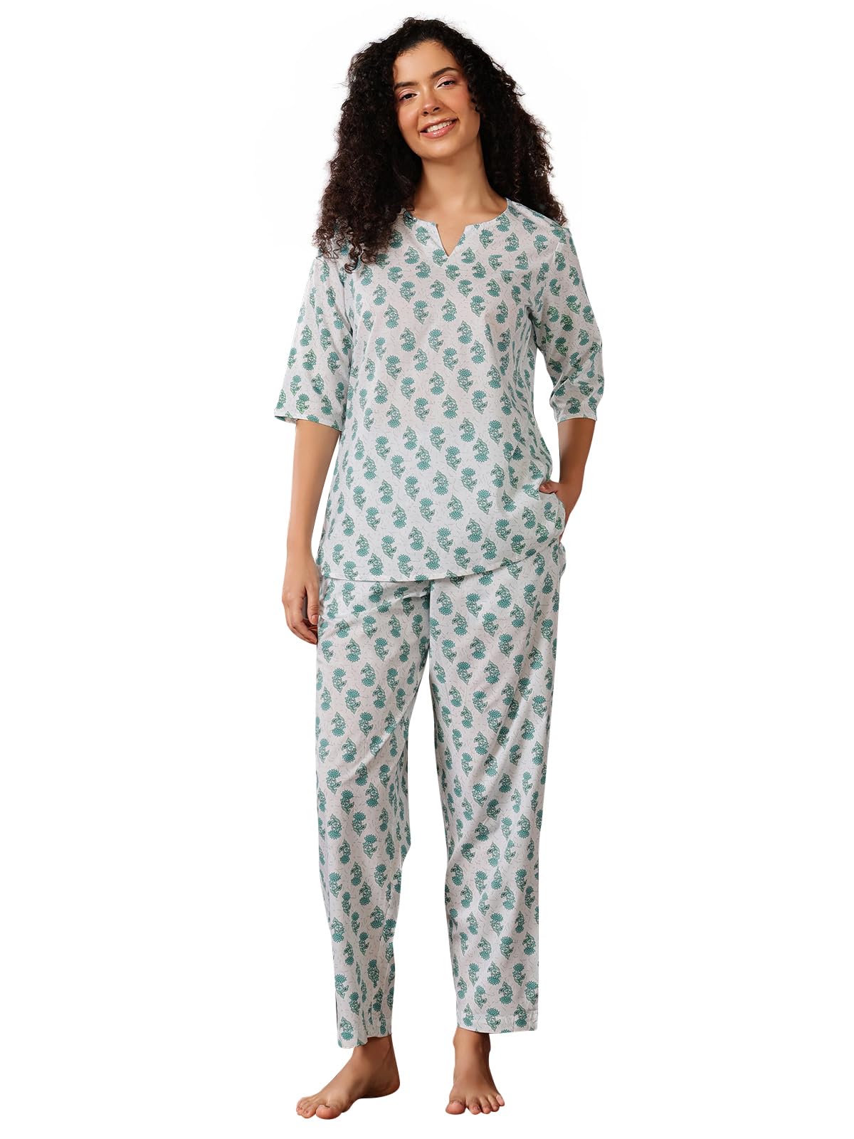 clovia Women's Cotton Pretty Florals Top & Pyjama-picture-27