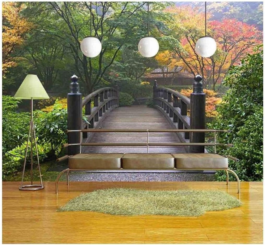 wall26 - Wooden Bridge at Portland Japanese Garden Oregon in Autumn - Removable Wall Mural | Self-Adhesive Large Wallpaper - 100x144 inches