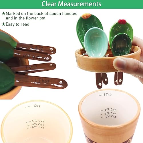 Miniatura 3 de Juego de cucharas medidoras de cactus en maceta, tazas y cucharas medidoras únicas para café, sal y azúcar, regalos lindos para hornear, aptas para