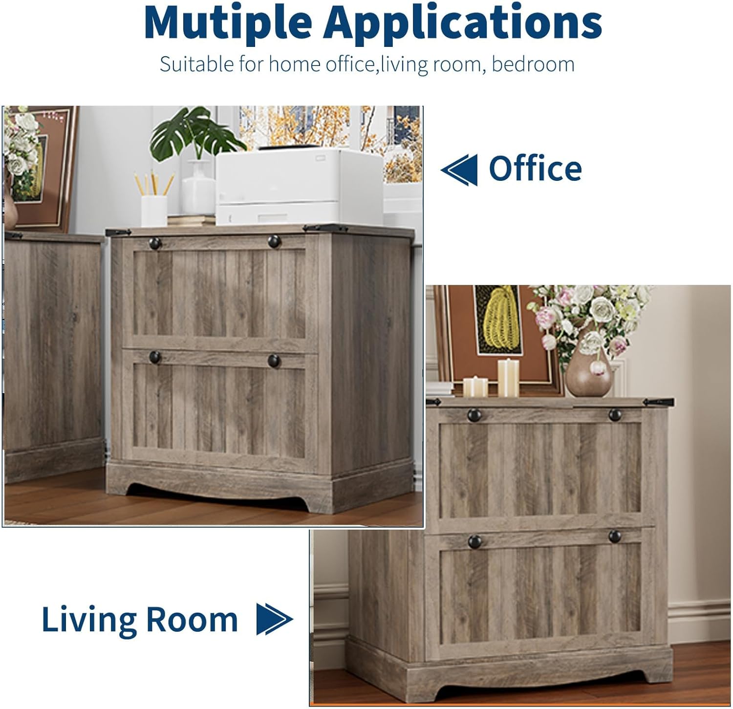 GarveeHome Farmhouse File Cabinets with 2 Drawers,30" File Cabinets with Hanging File Folders for A4/Letter/Legal Size Documents, Rustic Storage Cabinet Storage Printer Stand for Home Office