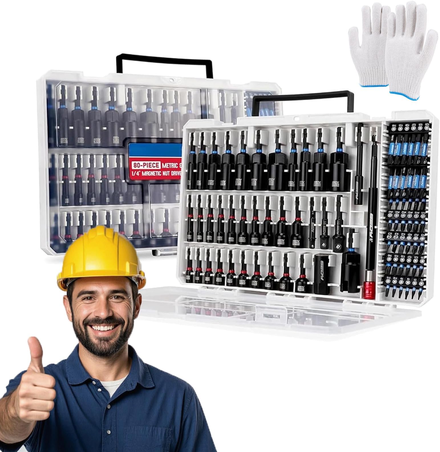 Magnetic Impact Nut Driver Set, 80 Pieces with Socket Adapters and Bit Holder for Home DIY Workshop and Construction Work