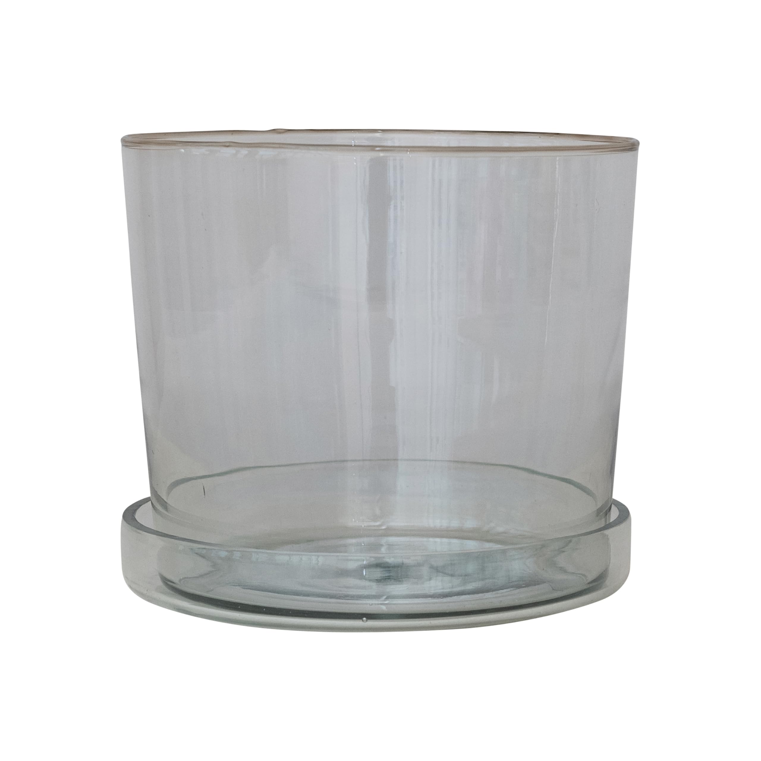 Creative Co-Op Large Hand-Blown Glass Planter with Drainage Hole and Saucer, Clear