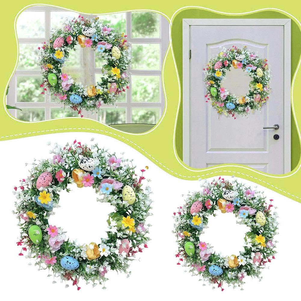Ghirlanda Uova Di Pasqua 35 Cm Per Porta, Con Fiori E Margherite, Decorazione Primaverile In ABS Resistente, Allegra E Colorata Per Interni Ed Esterni