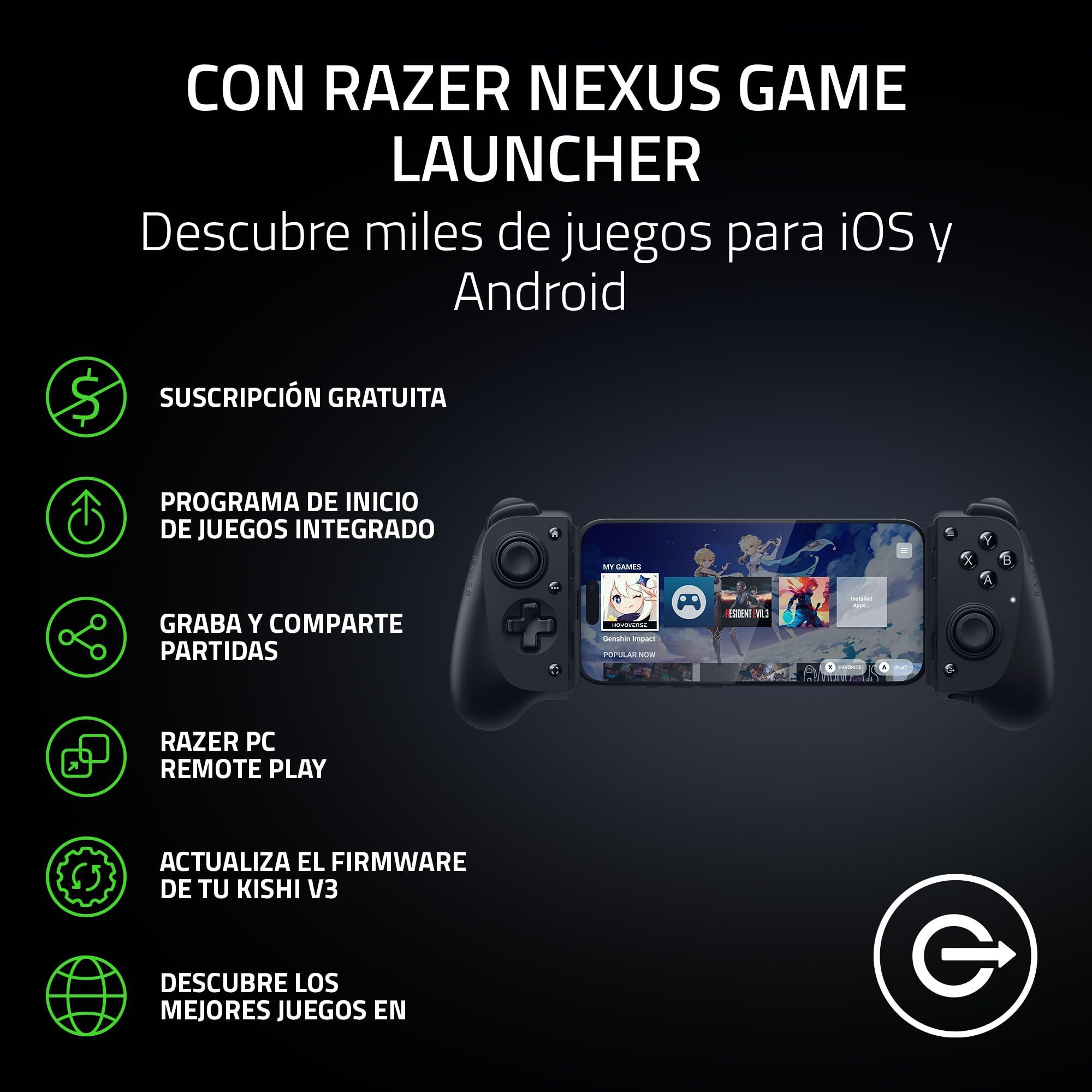Razer Kishi V3 - Mando háptico gaming USB-C para iPhones y smartphones Android - Plug and Play - sticks analógicos antideriva (12 botones - hápticos Sensa HD - app Nexus) Negro