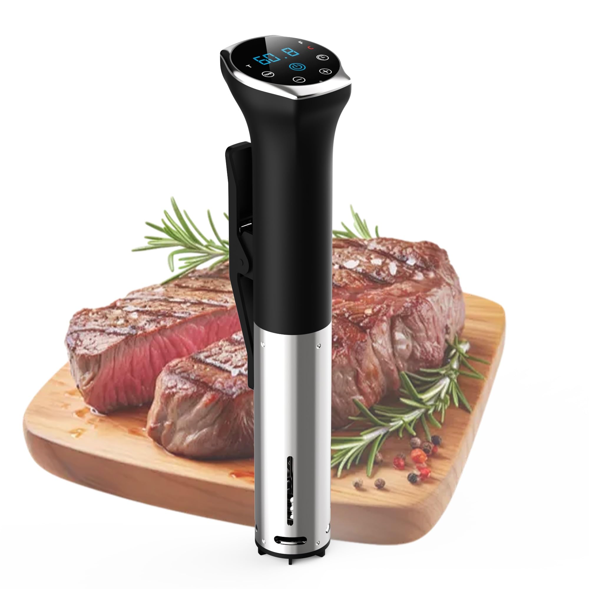Cuiseur Sous Vide, Cooksir 1400W Sous Vide Cuisson, LED Commande tactile, IPX7, Boîtier en Acier Inoxydable, Argenté, 360° Cycle, 10°C-90°C, 1-99 minutes, Prise
