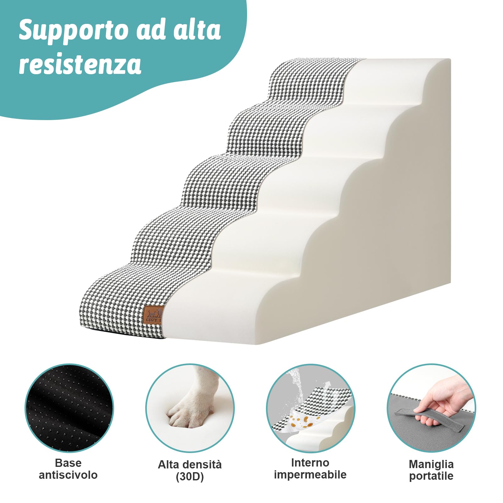 COZY KISS Scale per Cani Larghe, Gradini per Animali Domestici con Copertura a Tenuta Stagna (Bianco e nero, 50x83x57cm, 5.0)