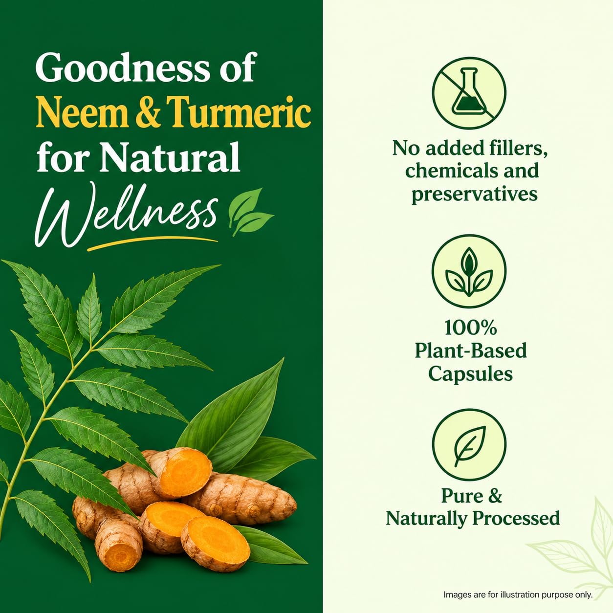 Neem Turmeric Powder Capsules 500mg – 90 Veg Capsules (30 Days Supply, Pack of 1) | Ayurvedic Herbal Detox & Immunity Booster Supplement | Supports Skin Health, Digestion & Overall Wellness | Vegan, Non-GMO — Amazon image 8