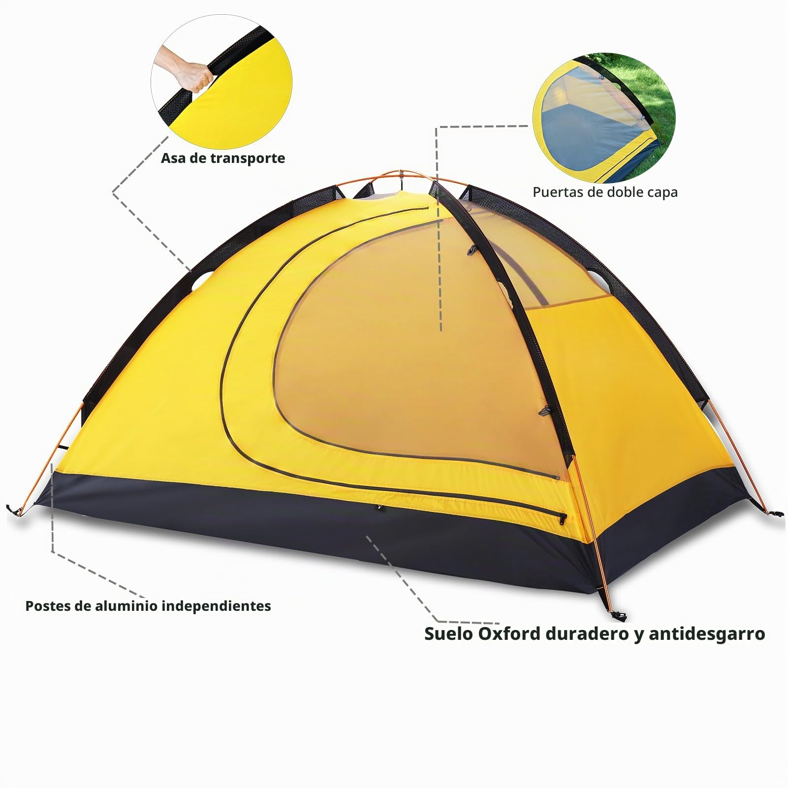 GEERTOP Tienda de campaña para 2 Personas, 4 Estaciones Impermeable Doble Capa Tienda de Camping para Caza, Senderismo, Escalada, Viajes, fácil configuración