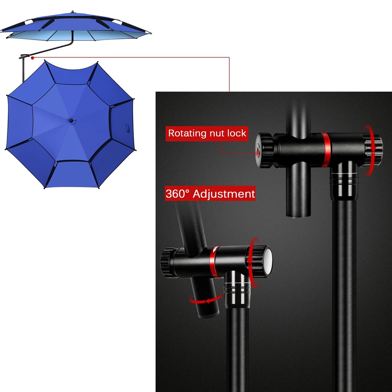 Parasol wędkarski Osłona przeciwsłoneczna Na zewnątrz, Wodoodporna tkanina przeciwsłoneczna, Odporny na warunki atmosferyczne, Chłodny, Regulacja obrotu 360 °, Osłona przeciwsłoneczna na kemping,