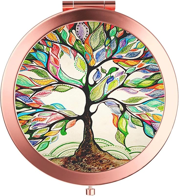 Espelho compacto redondo dobrável Generic Life Tree Rose Gold, dupla face, 7 cm, 1 unidade