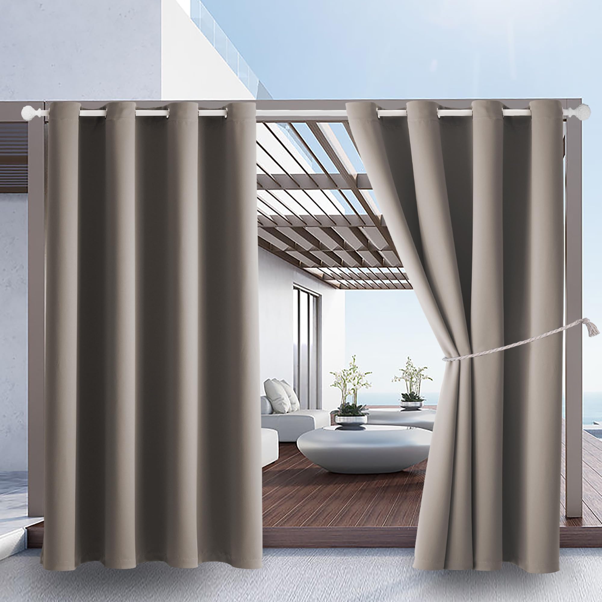 DIVA EN CAMINO DEC Outdoor Indoor Curtains W52 x L108 for Patio - Weather-Resistant Window Panels Privacy Protect Grommet Top Thermal Insulated Home