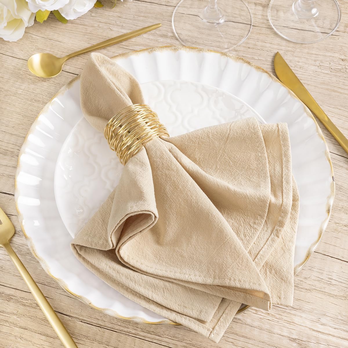 Amazon.com: MLMW Champagne Gold Linen Cloth Napkins Set of 8  display picture 1