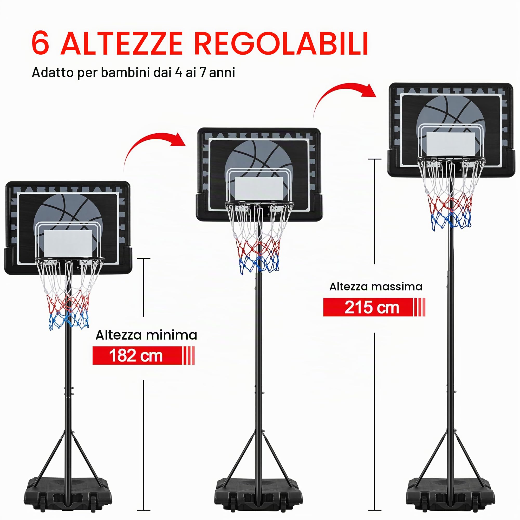 Yaheetech Canestro Basket Esterno Interno in HDPE e Metallo con Colonna Tabellone Canestro