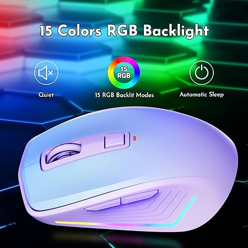 Miniatura 3 de Mouse inalámbrico, mouse Bluetooth RGB, 2.4 G, mouse de computadora recargable delgado para laptop, mouse inalámbrico USB con 6 botones, 3
