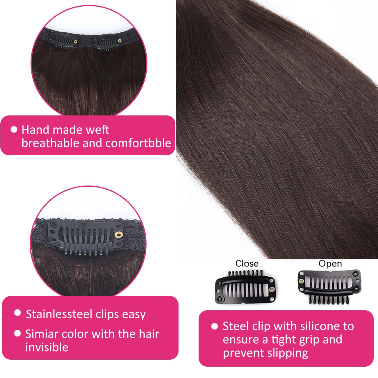 Clip in Hair Extensions Real Human Hair Straight Human Hair Extensions for Women 20 Inch Double Weft 7Pcs Clip ins Brazilian Virgin Human Hair Pieces 120g 16 Clips Dark Brown - Image 4