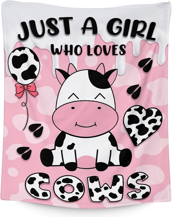 Mercuryelf Cow Throw Blanket - Soft, Fuzzy & Warm - 60x80 Inches Flannel Blankets for Bed, Couch - Pink Cute Throws Gift for Women