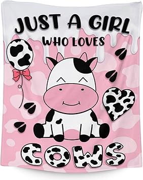 Mercuryelf Cow Throw Blanket - Soft, Fuzzy & Warm - 60x80 Inches Flannel Blankets for Bed, Couch - Pink Cute Throws Gift for Women