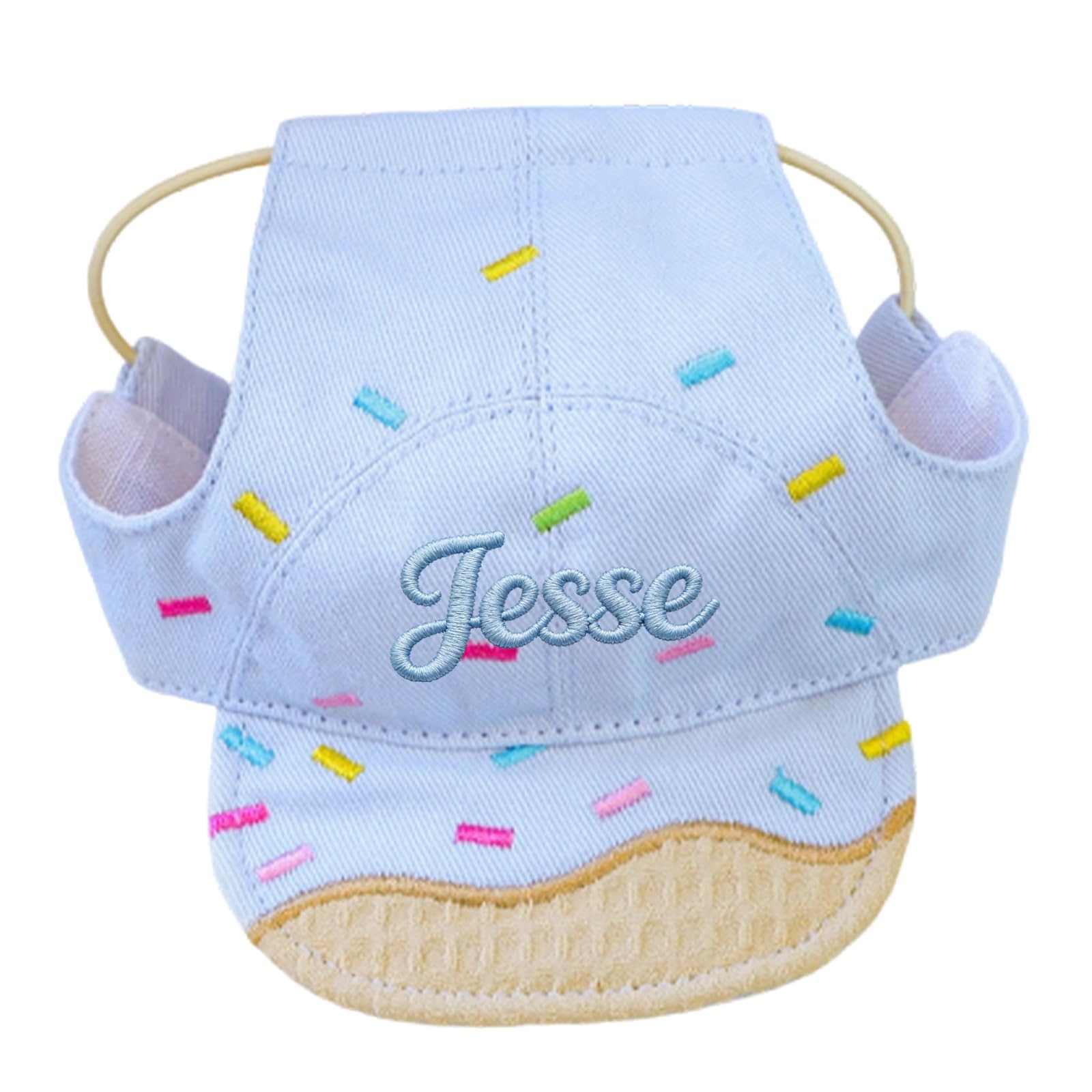 Personalised Dog Hat, Personalised Ice Cream Puppy Baseball Cap – Custom Embroidered Summer Sun Hat, Breathable Ear Holes for Small Dogs – Gift, for Pet Lover (Light Blue, S)