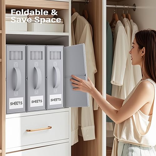 Miniatura 4 de HSFTEC Organizador de ropa de cama plegable, contenedores de almacenamiento de tela para sábanas, fundas de edredón y fundas de almohada,