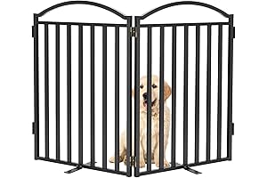 Malier Freestanding Dog Gate: 32" Height Metal Pet Gate, Foldable, with Door