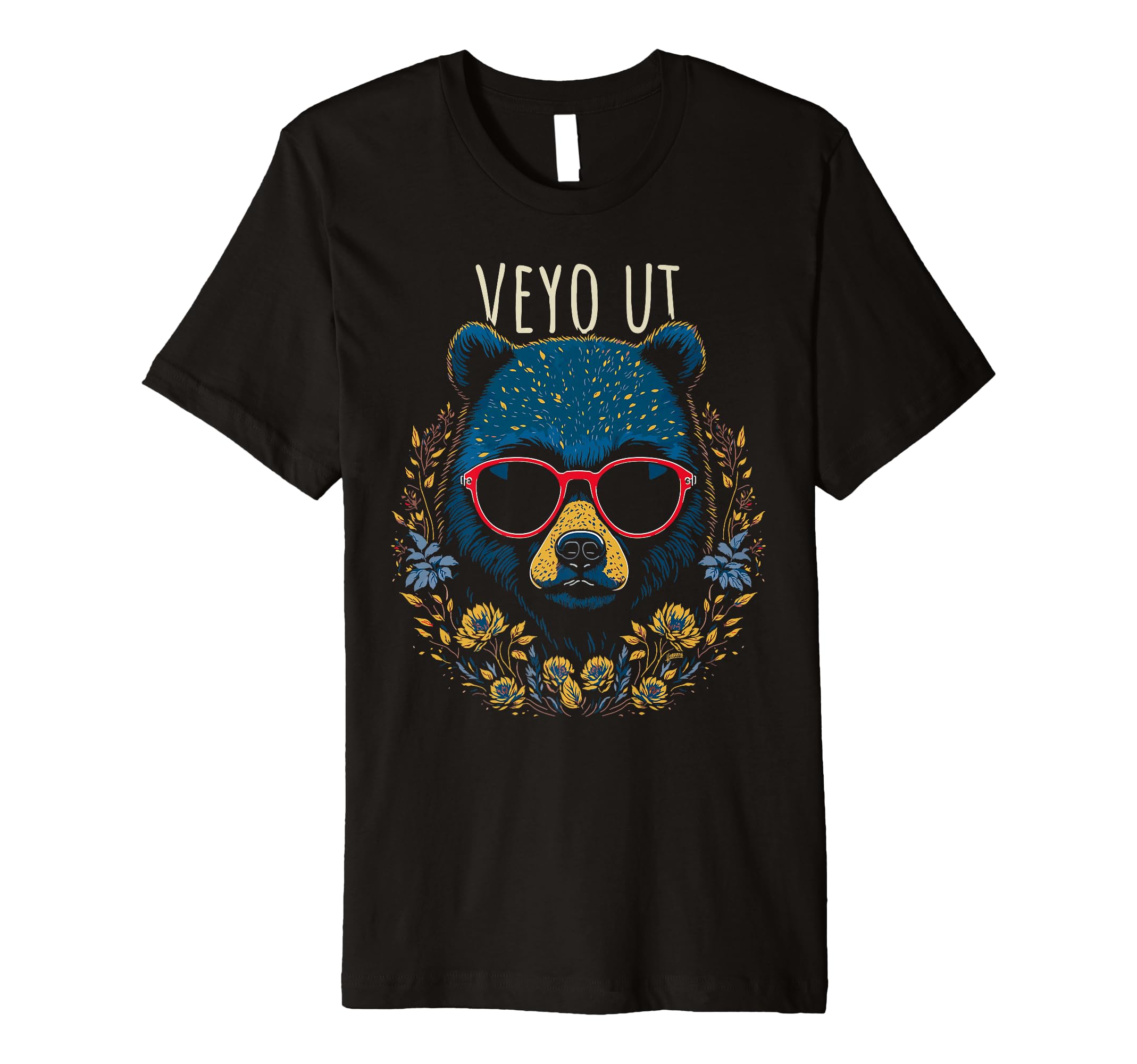 Veyo Utah USA Bear Wearing Sunglasses and Flowers Design Premium T-Shirt