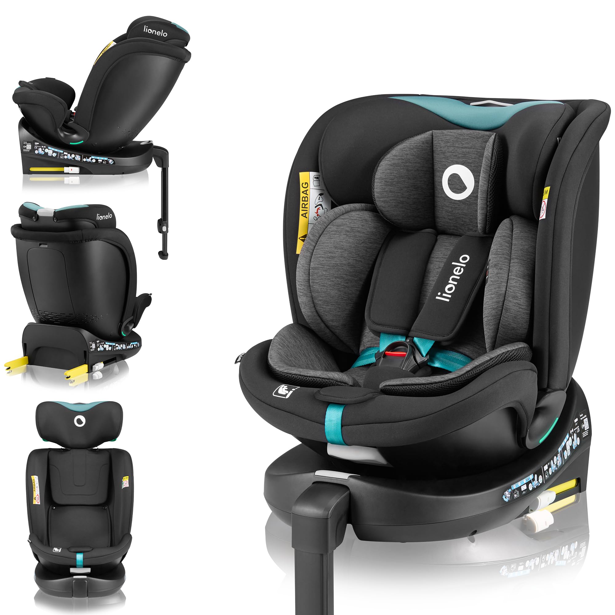 LIONELO NAVY i-Size Drehbarer 360o Kindersitz, 40-150 cm, Gruppe 0+1 2 3, vorwärts- und rückwärtsgerichtete Montage, ISOFIX und Stützfuß, Verstellbare Kopfstütze und Rückenlehne, Dri-Seat Einsatz