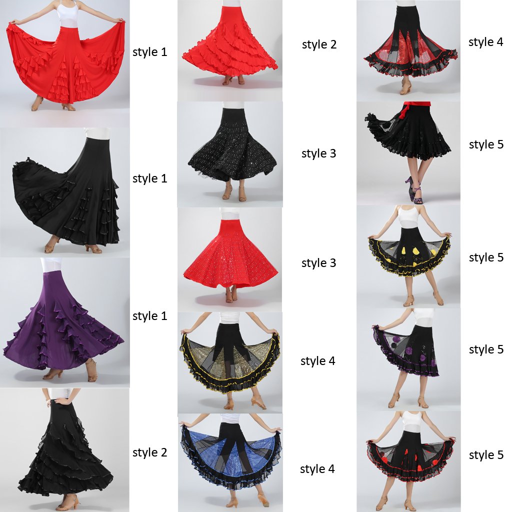 Latin Tanzkleid mit Langem Rock Flamenco Kleid Rock Und Square Dance Rock Aus Elastischer Polyesterfaser für Geschenk Heimdekoration Tanzkurs