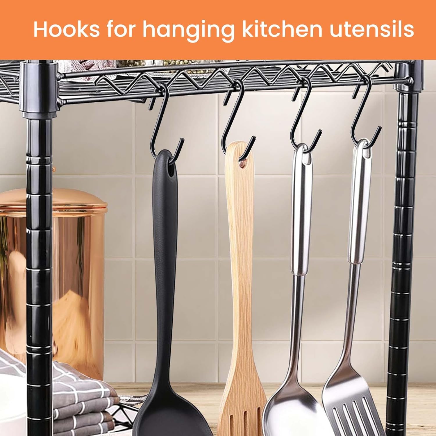 ESFUN 18 Pack 4 inch Heavy Duty S Hooks Pan Pot Holder Rack Hooks S Shaped Hooks Hangers for Oval Ceiling Pot Rack Hanging Kitchenware Spoons Pans Pots Utensils Clothes Bags Towels Plants (Black)