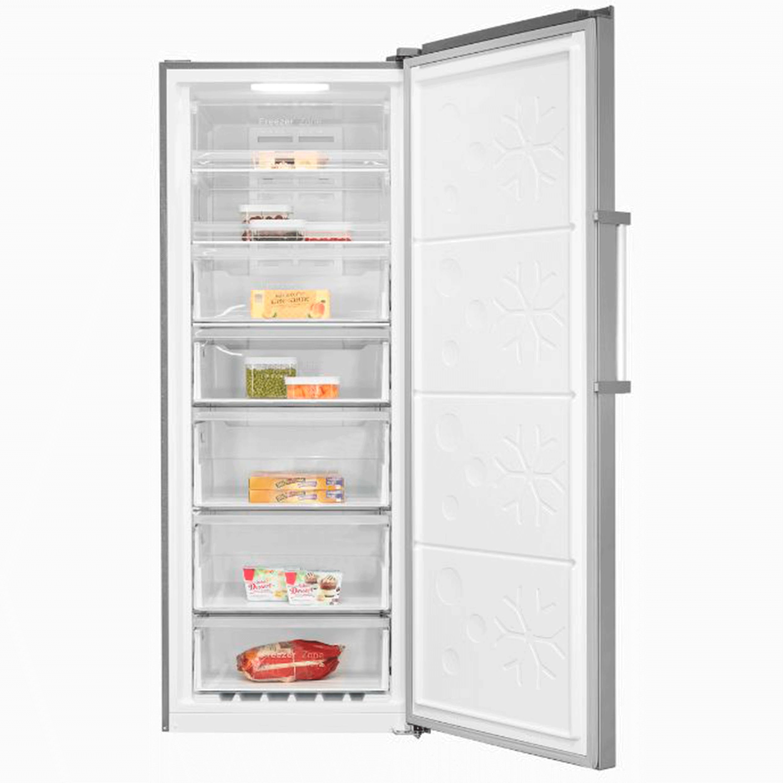 Exquisit® Congelador Vertical 380L No Frost Inoxlook Clase D Dual Digital | Control digital, congelación rápida, puerta reversible y medidas 185,5 x 71,0 x 71,0 cm