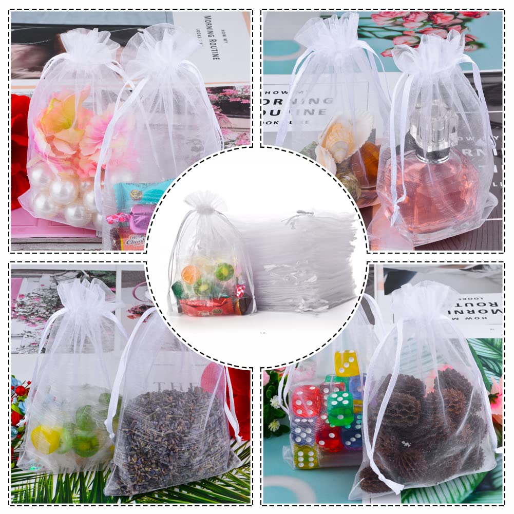 100 Sachets Organza 10x15 Cm Blancs Avec Cordon - Pochette Cadeau, Dragées, Bijoux, Lavande - Tissu Semi-transparent élégant