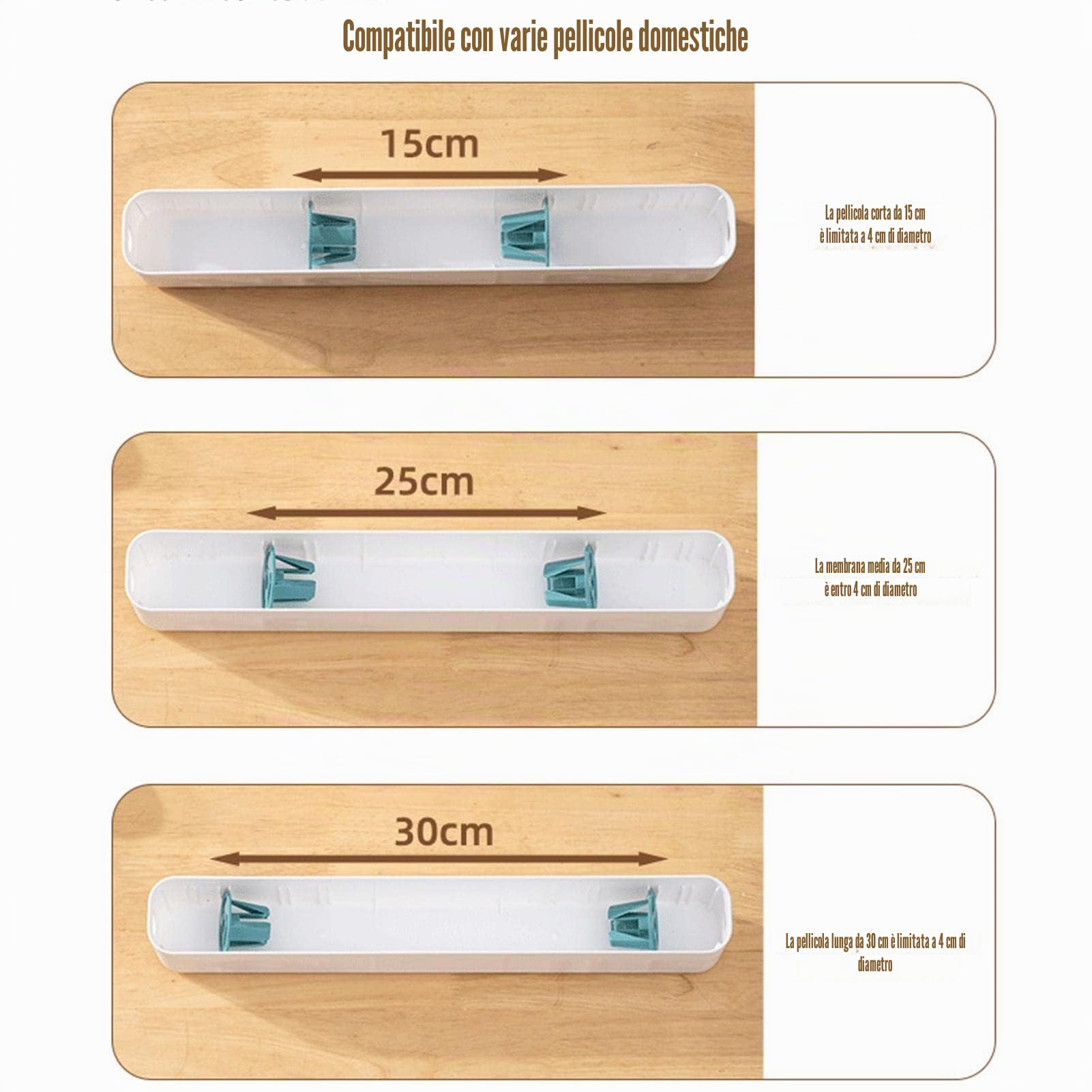 Distributore Di Pellicola Alimentare E Carta In Alluminio Con Taglierina, Dispenser Regolabile Da 15 A 30 Cm, Senza Plastica, Senza PVC, 3 Pezzi