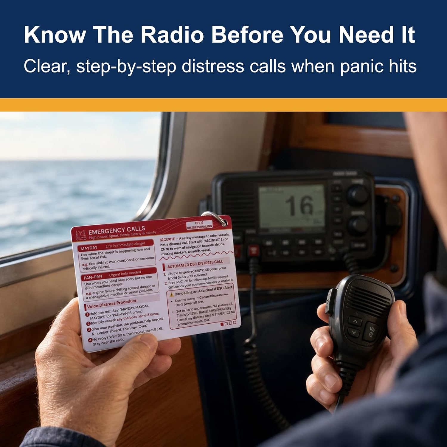 Marine VHF Quick Reference Cards for Radio - Channel Guide Waterproof PVC Cheat Sheet, Emergency Calls DSC MMSI Setup, Boating Must Haves Boat Accessories Safety Kit, Nautical Sailing Gifts for Men