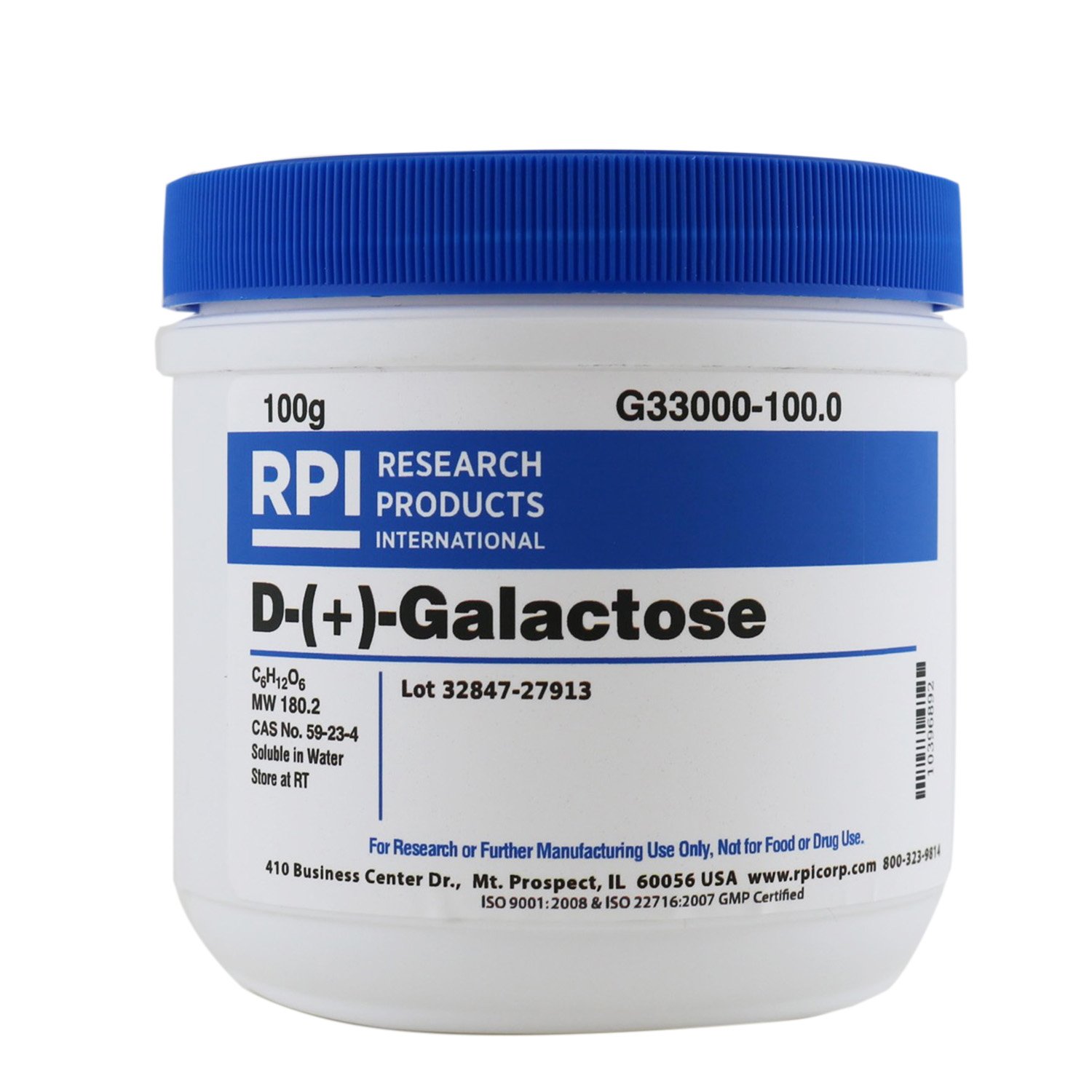 RPI D-(+)-Galactose, 100 Grams, Crystalline Powder, ? 98% Purity
