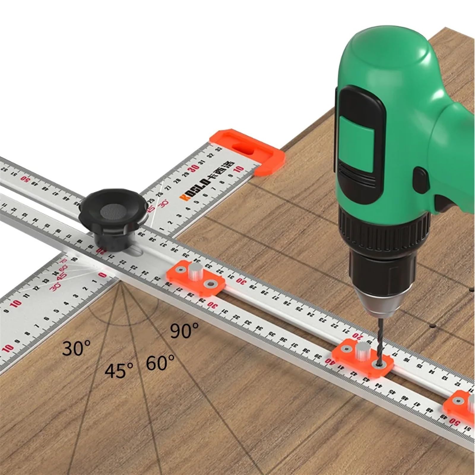 Regla de posicionamiento de perforación 2 en 1 for carpintería, regla en forma de T, regla de ángulo multifuncional, herramienta de medición de marcado de aleación de aluminio