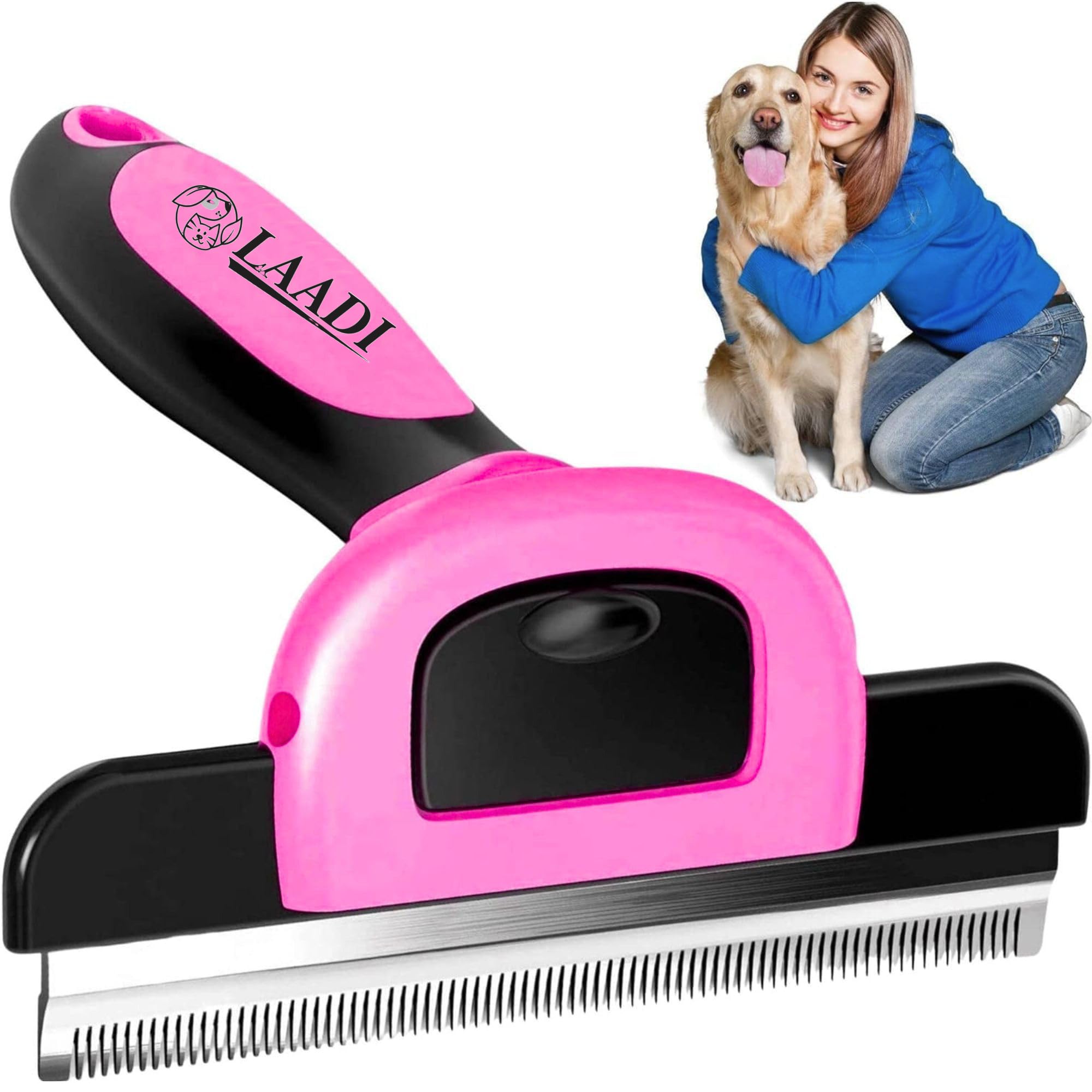 LAADI Deshedding Tool & Pet Grooming Brush for Dogs, Cats & Horses, With Short to Long Hair.Dog Cat Brushes for Indoor Cats Brush for Long or Short Haired Cats - Reduces Shedding In Under 10 Minutes.