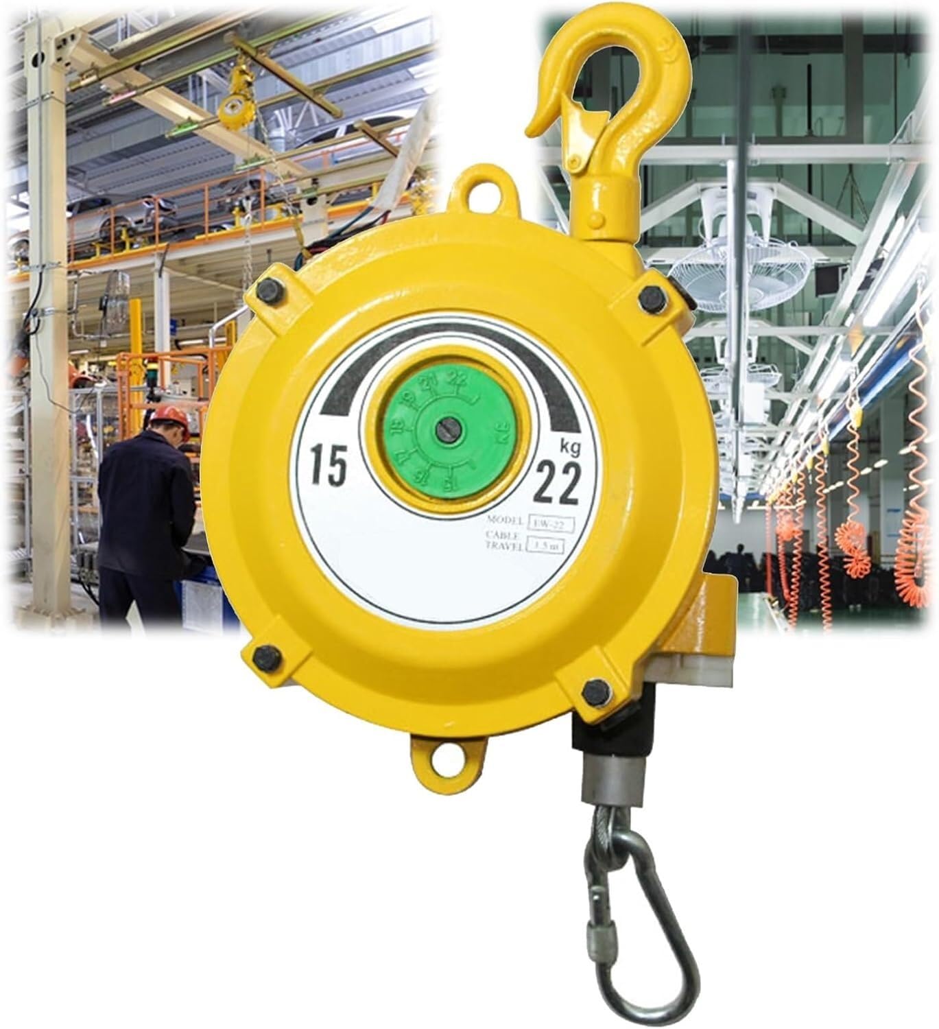 VUIKLCty Spring Balancer Tool Balancer With Wire Rope And Hook For Workshop And Automotive Equipment (Size : 15-22kg)