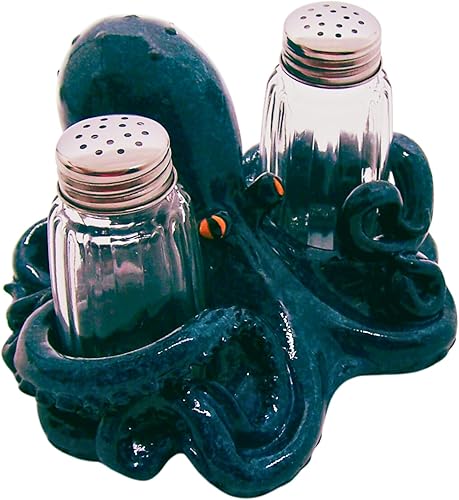 Miniatura 5 de Decoración náutica de cocina y bar, soporte para juego de sal y pimienta de pulpo, cocteleros incluidos, 5.75 pulgadas