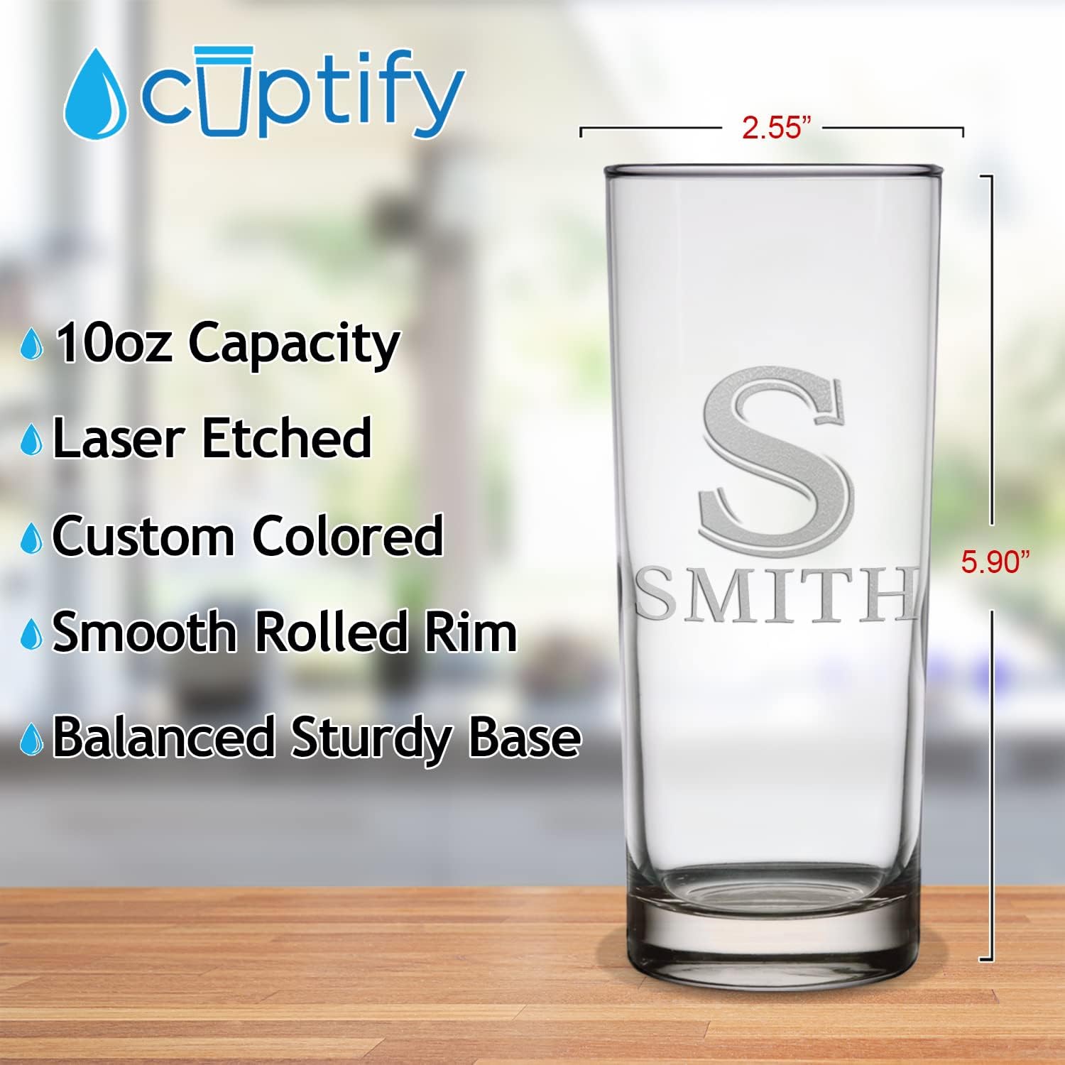 Personalized Highball Set of 8 Collins Glasses 10.5 oz Custom Glass Gift for Women and Men, Birthdays, Weddings, Mother’s Day & More