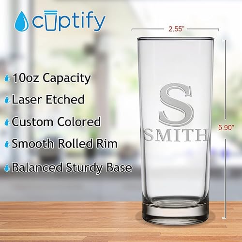 Miniatura 2 de Juego de 2 vasos altos personalizados Collins altos de 10.5 onzas, cóctel de bebida mixta recta, inicial con nombre de regalo