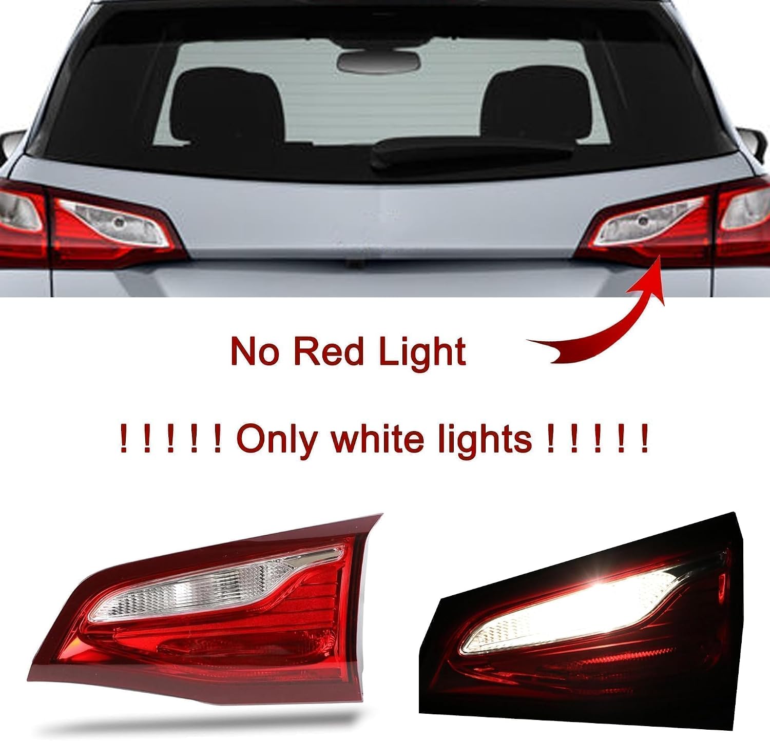 Tail Light Assembly Inner Right Passenger Side Compatible with Chevy Equinox 2018 2019 2020 Replace 84341670（Only White Light）