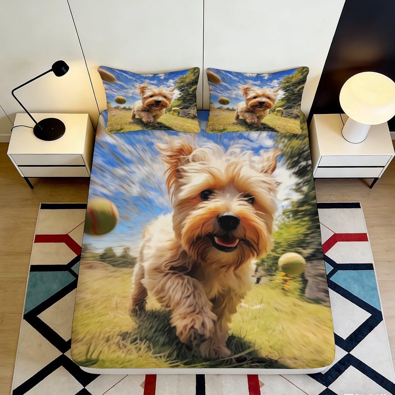 Dhbaneiok Style-8 3D Printed Yorkshire Terrier Fitted Sheet Microfiber Dog Pattern Mattress Cover For Bedroom Dorm Bed Decor 90X200x25cm