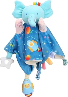 Baby Security Blanket with Tags Teether, Soft Baby Lovey Fluffy Blanket Snuggle Toy Baby Gender Neutral Security Blanket Stuffed Animal for 3-12 Months Boys and Girls Newborn Soothing Toys