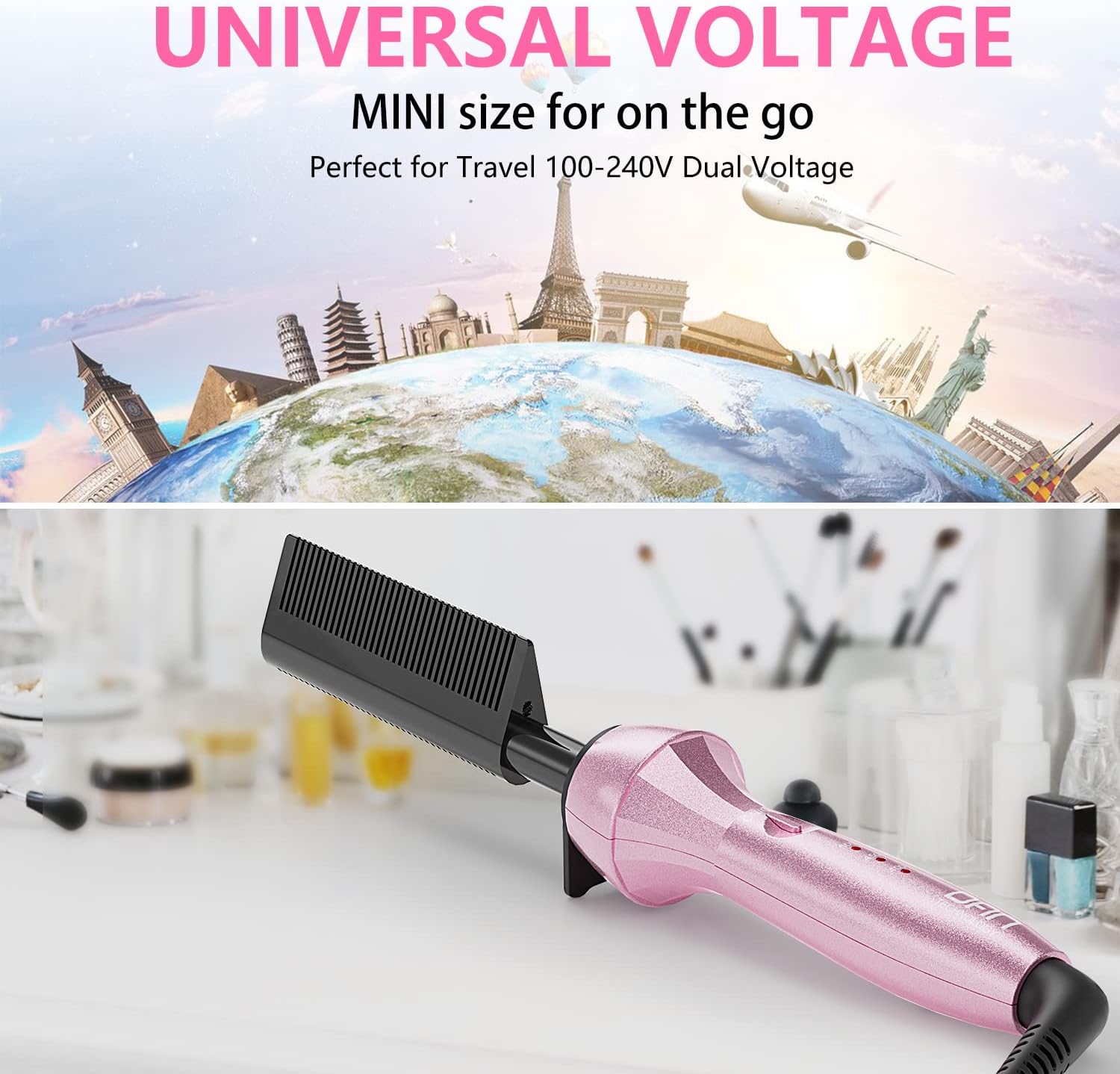 Dan Technology Double-Sided Teeth hot Comb,Hot Comb Electric for Wigs,Travel Size Plug in HotComb,500 Degree HotComb Hair Straightener,Adjustable Temperature,60 min Shut Off