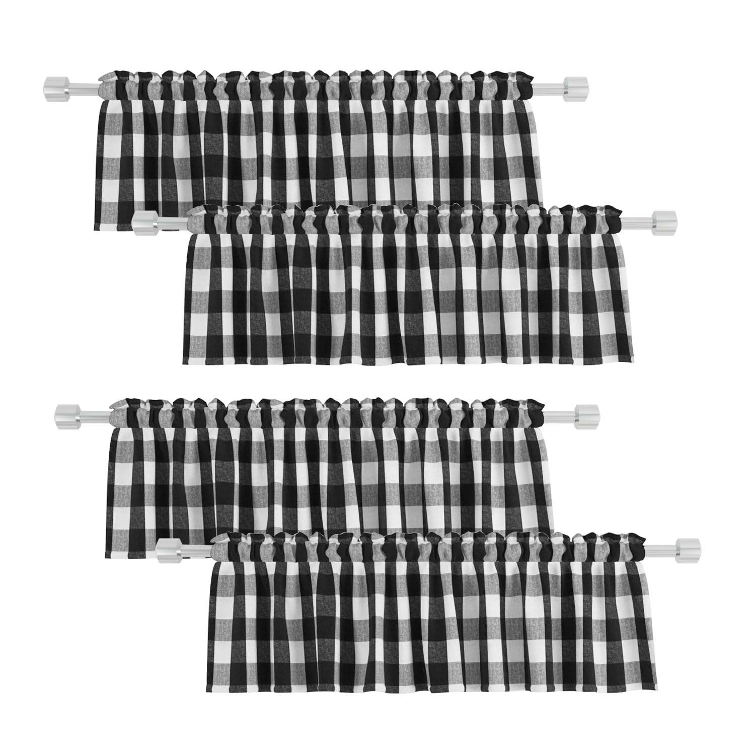 NATUS WEAVER 4 Pieces Valances Buffalo Check Curtains for Living Room Windows 18" Classic Gingham Plaid Bedroom Bathroom Rod Pocket Vintage Country