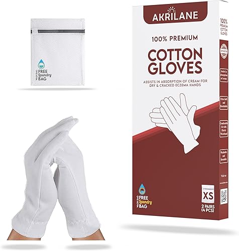 Miniatura 29 de AKRILANE 1 tamaño 20 pares de guantes hidratantes de algodón para manos secas, tratamiento de eccema y psoriasis, reutilizables con bolsa