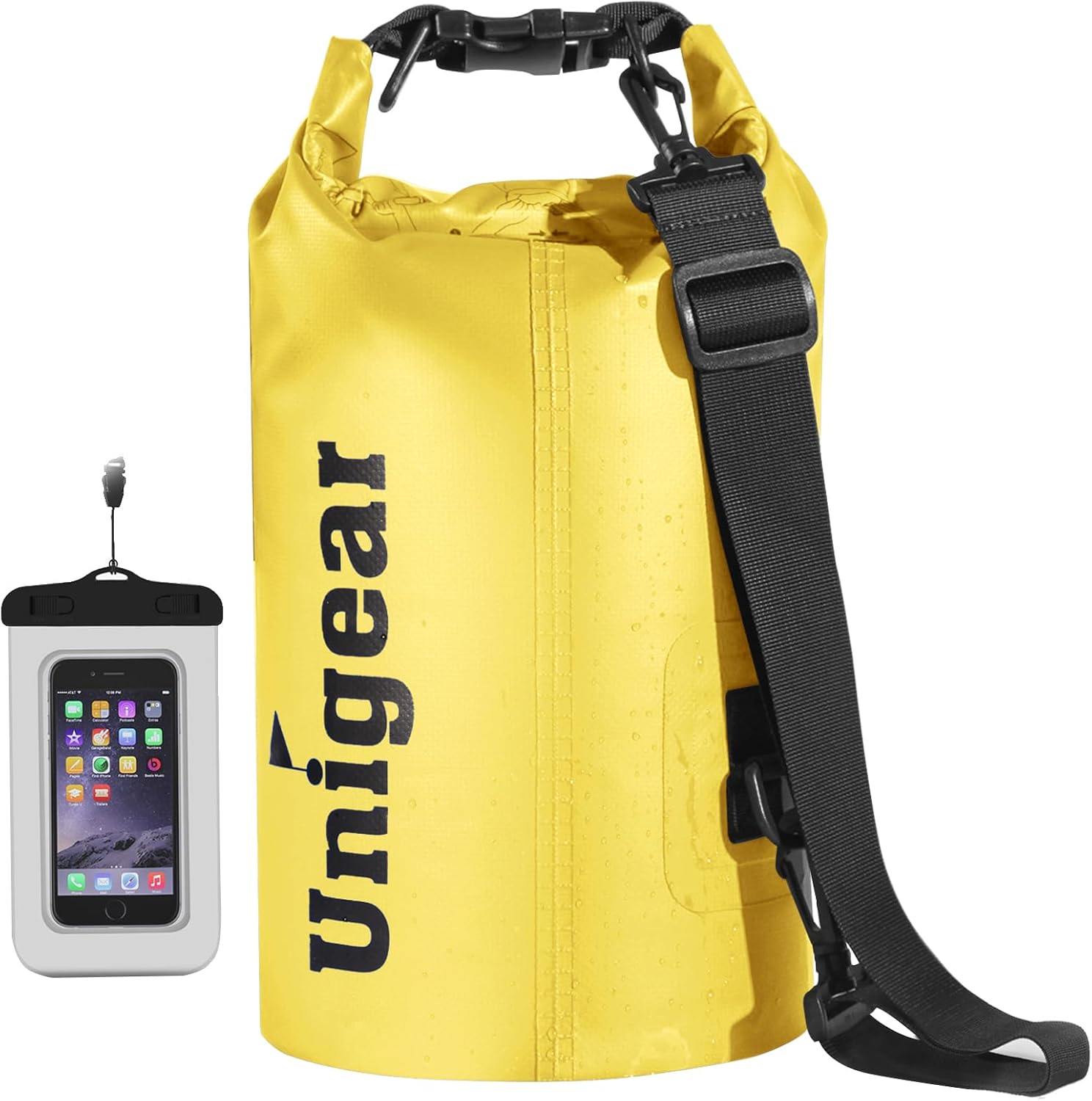 Unigear Sac Étanche Nautique PVC Dry Bag 2-55 L avec Pochette Téléphone | Sac imperméable à fermeture roulée, tailles 2 à 55 L, pour paddle, kayak, pêche, camping, plage et sports aquatiques