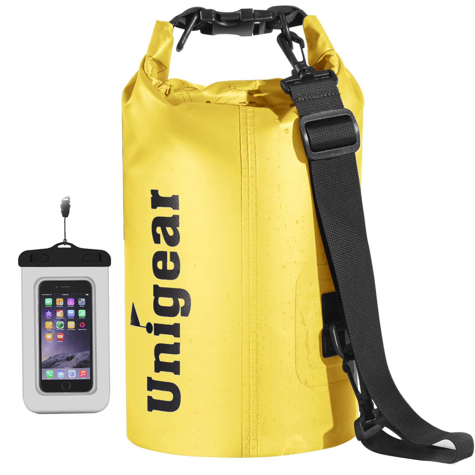 Unigear Dry Bag, 2L/5L/10L/20L/30L/40L, wasserdichter Beutel Rucksack, wasserdichte Taschen Seesack Packsack mit Handytasche und Gurte für Boot, Kajak, Angeln, Rafting, Schwimmen, Camping und Strand