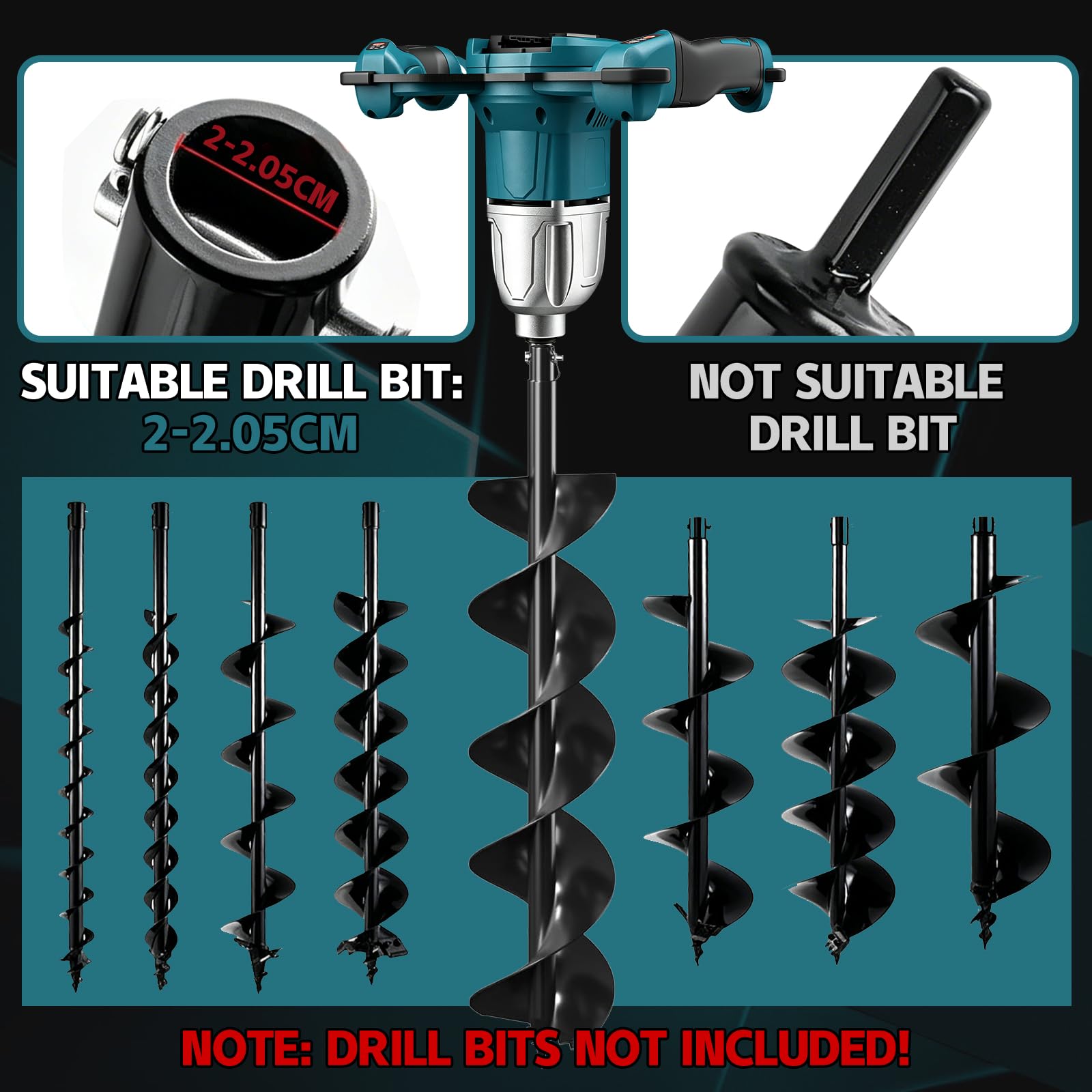 Professional Akku-Erdbohrer Kompatibel mit Makita18V Batterie, Elektrischer Erdlochbohrer Pfahlbohrer mit 2 Griffen, Bürstenloser Motor für Gartenbau/Pfahlsetzung, Mörtelrührer,ohne Boor(ohne Akku)