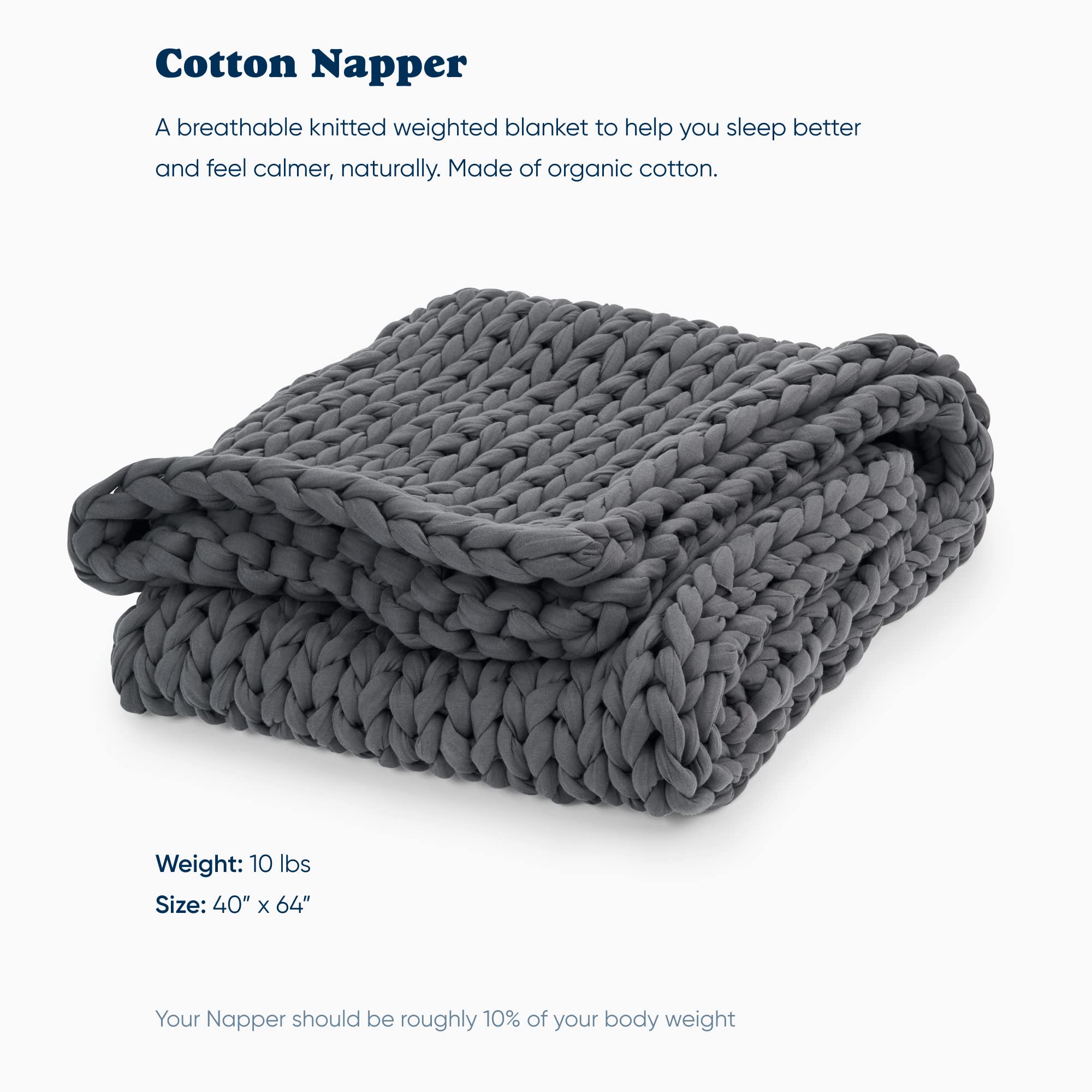 Amazon.com: Bearaby Napper Organic Hand-Knit Weighted Blanket for Adults -  Chunky Knit Blanket - Sustainable, Breathable - Machine Washable for Easy  Maintenance (Asteroid Grey, 10 lbs) : Baby