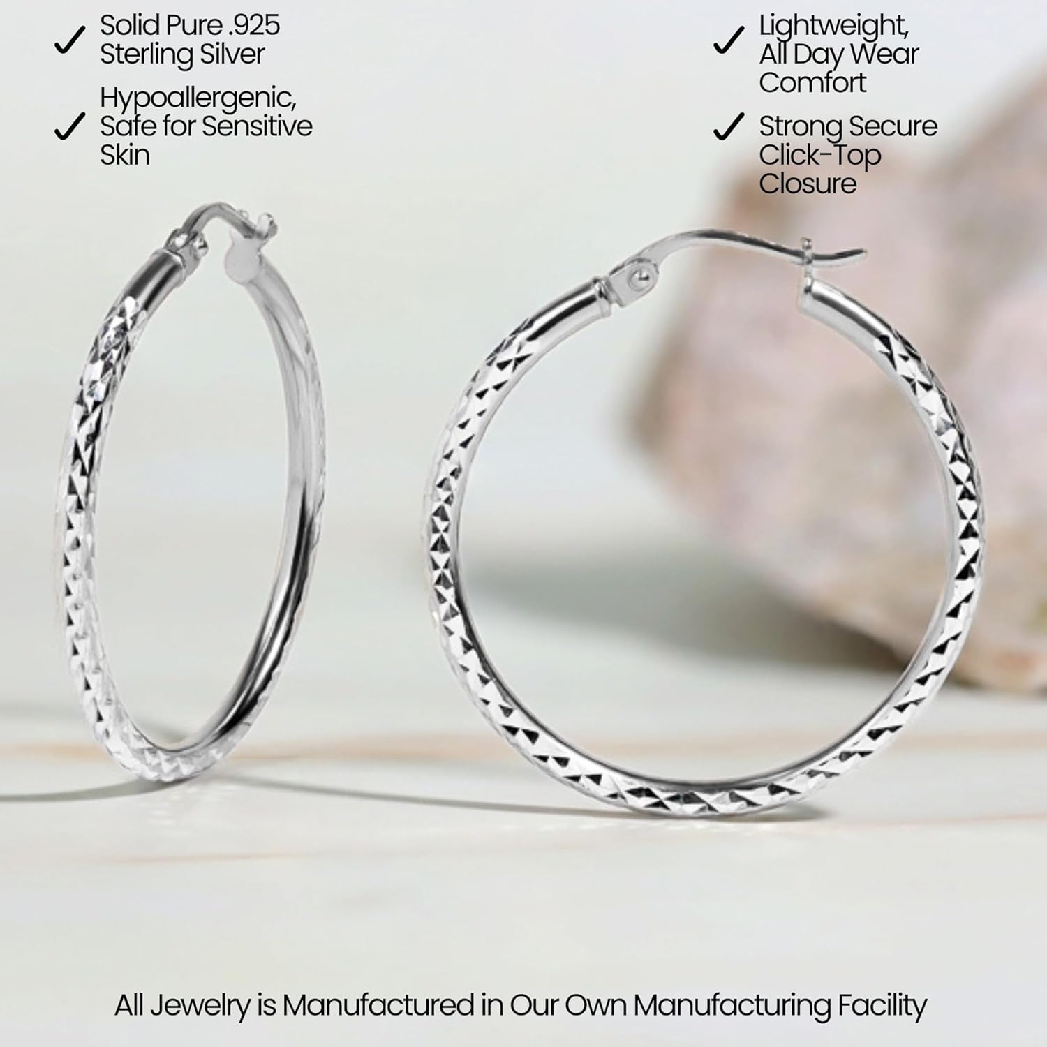 Sterling Silver Diamond Cut Round Hoop Earrings 45mm
